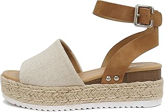 Open Toe Ankle Strap Espadrille Flatform Wedge Sandal