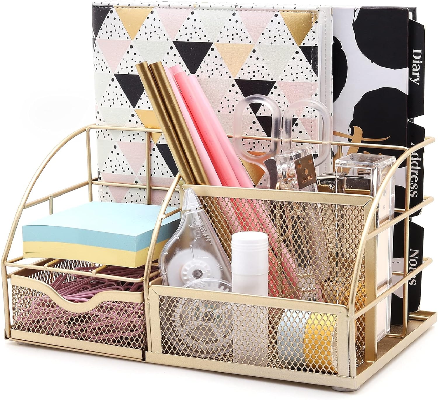 Exerz Golden Office Desk Organizer with Drawer