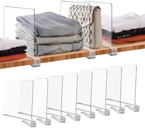 The Best Closet Organization Products on Amazon (That Make Getting Dressed So Much Easier) JOY DECOR Acrylic Clear Shelf Dividers (8-Pack)