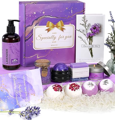 Luxury Bath Gift Set for Women, 12 Pcs Relaxing Lavender Spa Gifts for