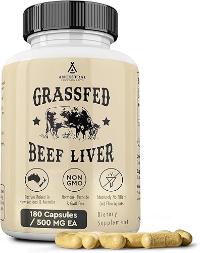 Ancestral Supplements Grass Fed Beef Liver 180 Capsules, Supports Ener