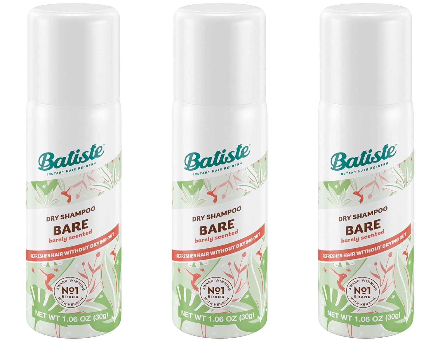 Batiste Dry Shampoo Bare Mini Travel Size 1.06 oz (Pack of 3)