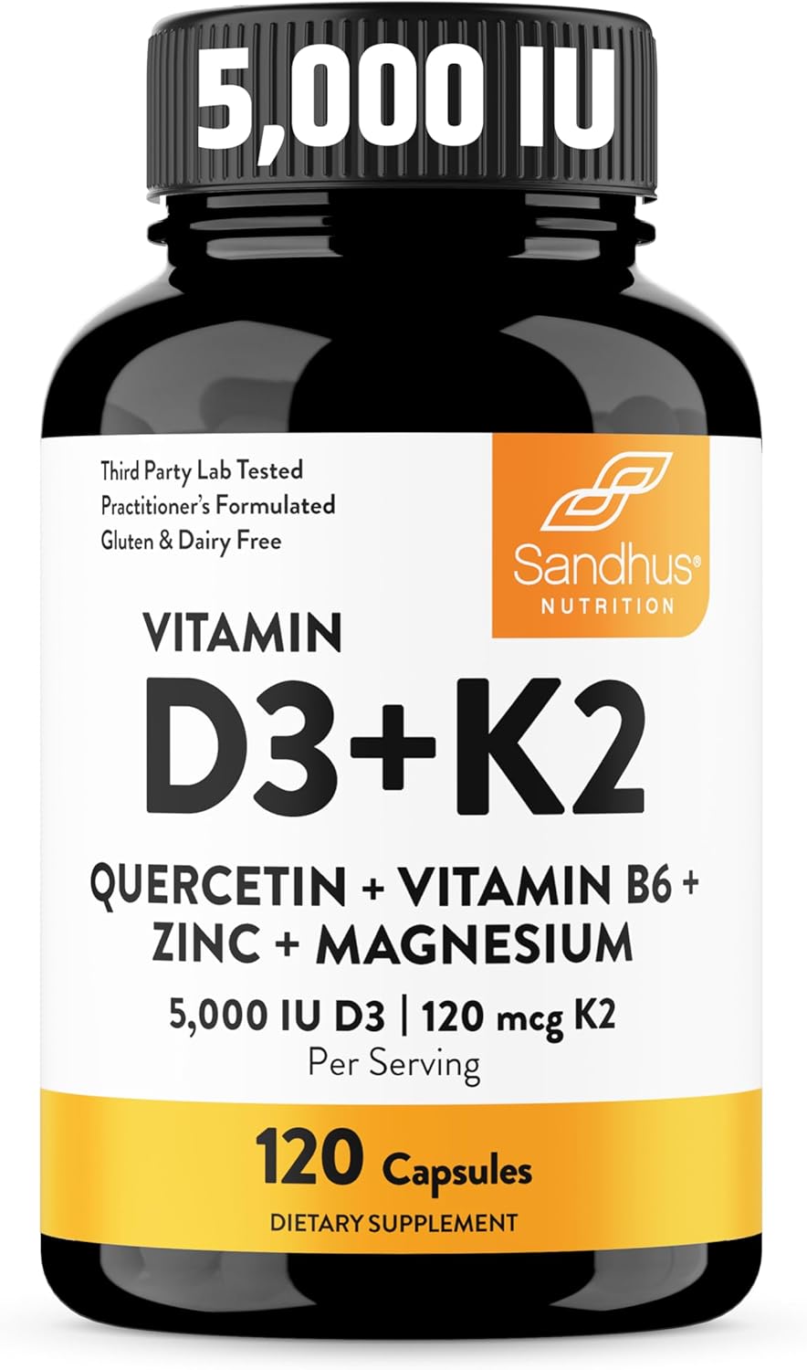 Sandhu's Vitamin D3 K2 Magnesium 5000 IU, 120mcg K2 Capsules 120 C