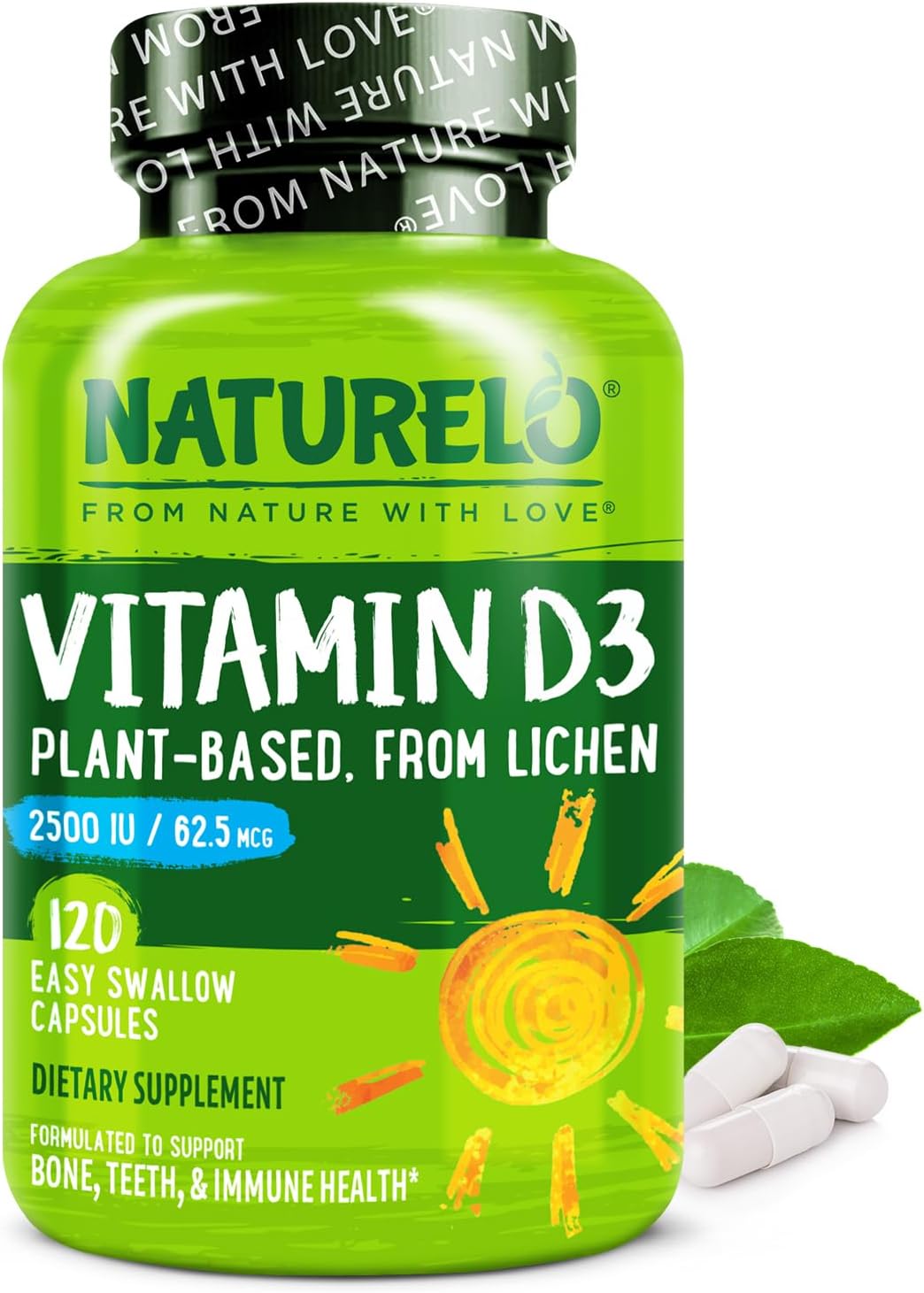 NATURELO Vitamin D - 2500 IU - Plant Based from Lichen - Natural D3 Su
