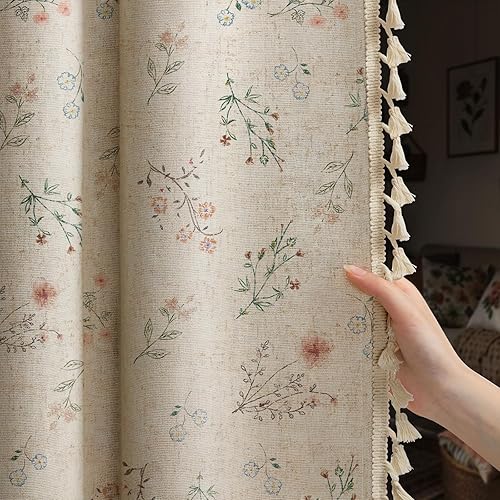 Boho Floral Spring 100% Blackout Curtains 84 Inch Length 2 Panels Set,