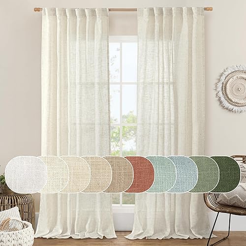 LAMIT Natural Ivory Semi Sheer Linen Curtains 84 inch Long, Cream Whit