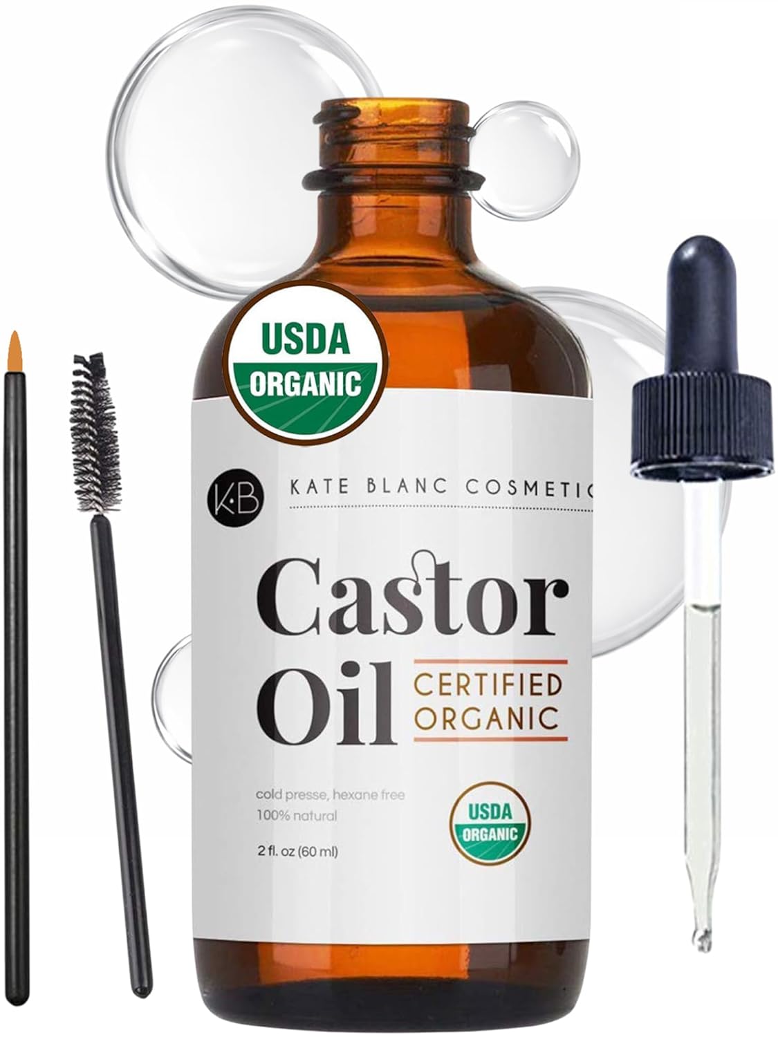 Kate Blanc Cosmetics Castor Oil Organic for Hair, Lashes, Face (2oz), 