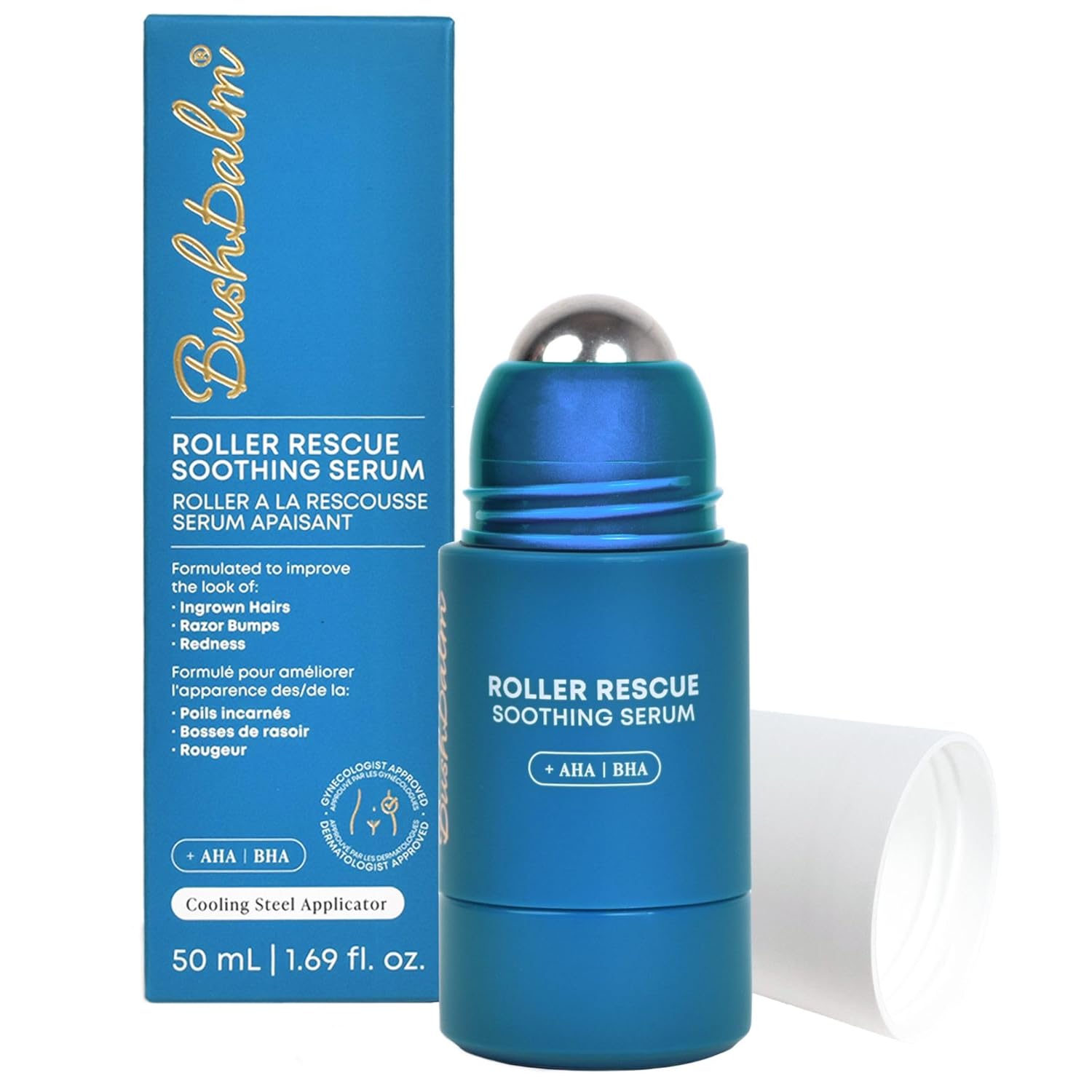 Bushbalm Roller Rescue Ingrown Hair Serum, Includes AHA and BHA - Exfo