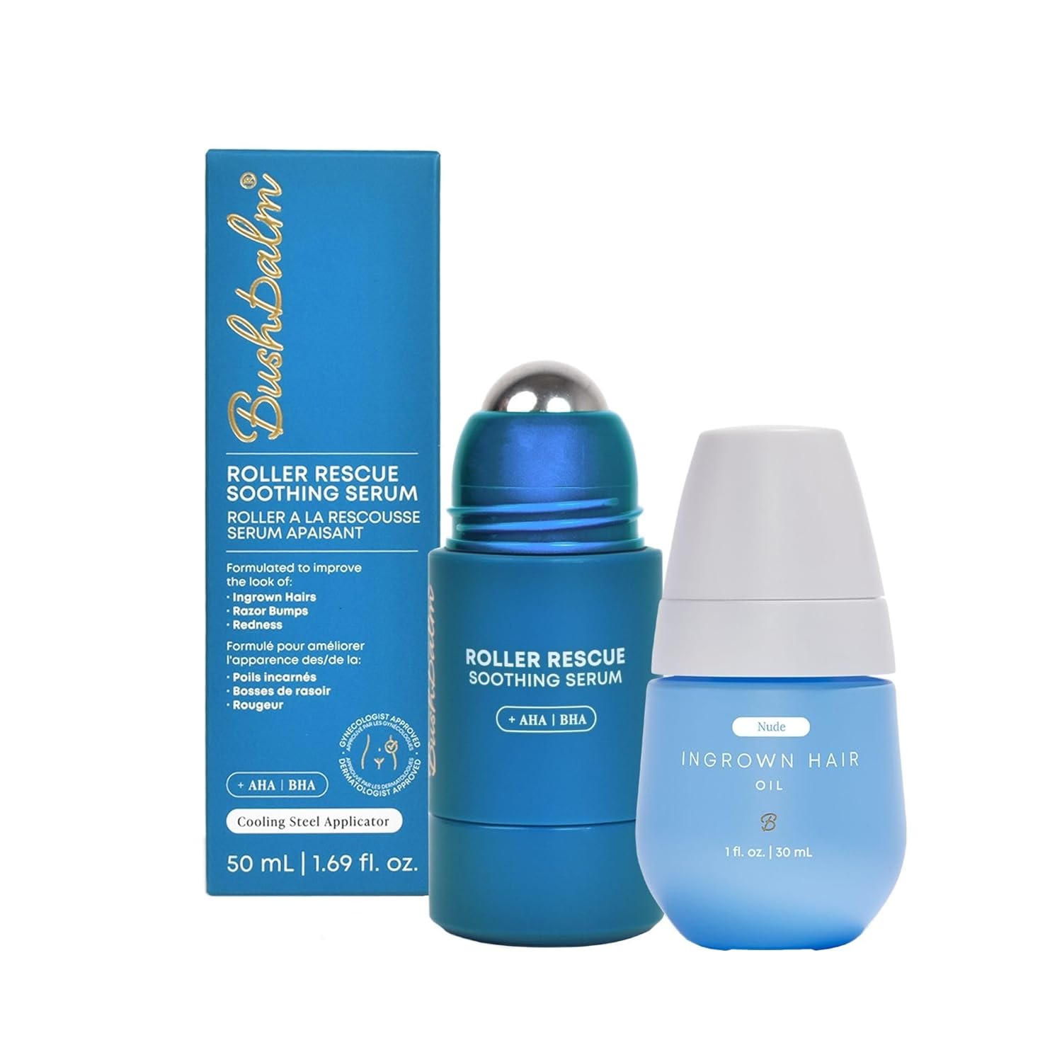 Bushbalm Ingrown Hair Roller Rescue And Nude Oil Bundle - Includes AHA