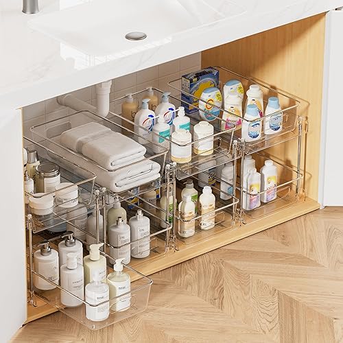Vtopmart 4 Pack Bathroom Organizer, 2 Tier Clear Under Sink Organizers