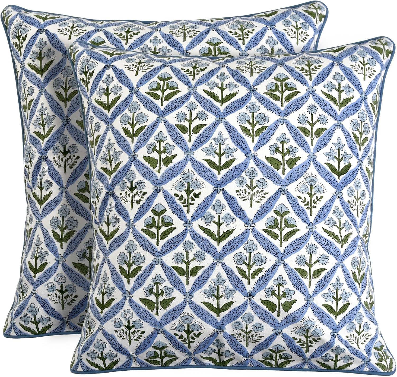 Ridhi Block Print Light Steel Blue Pillow Cover 18" x 18" (Pac
