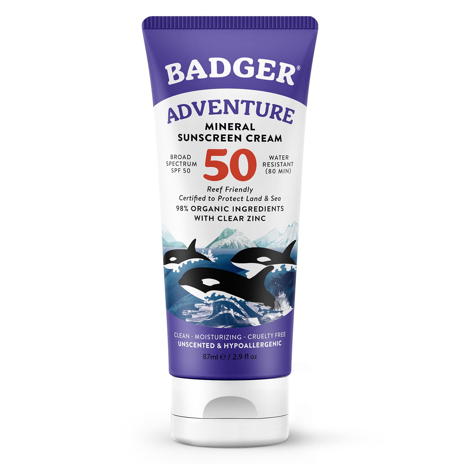 Badger Mineral Sunscreen SPF 50 Zinc Oxide Sunscreen with 98% Organic 