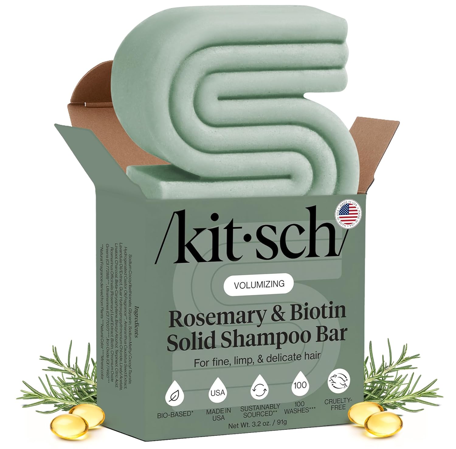 Kitsch Rosemary & Biotin Shampoo Bar - For Hair Growth, Strengthen
