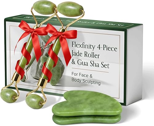 Jade Roller and Gua Sha Set for Face & Body – 4-Piece Authentic Ja
