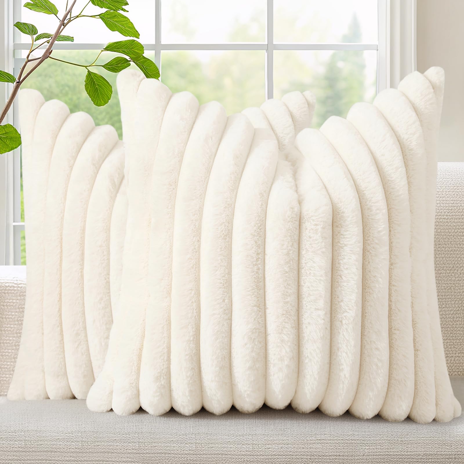decorUhome Cozy Faux Fur Throw Pillow Covers 18x18 Set of 2