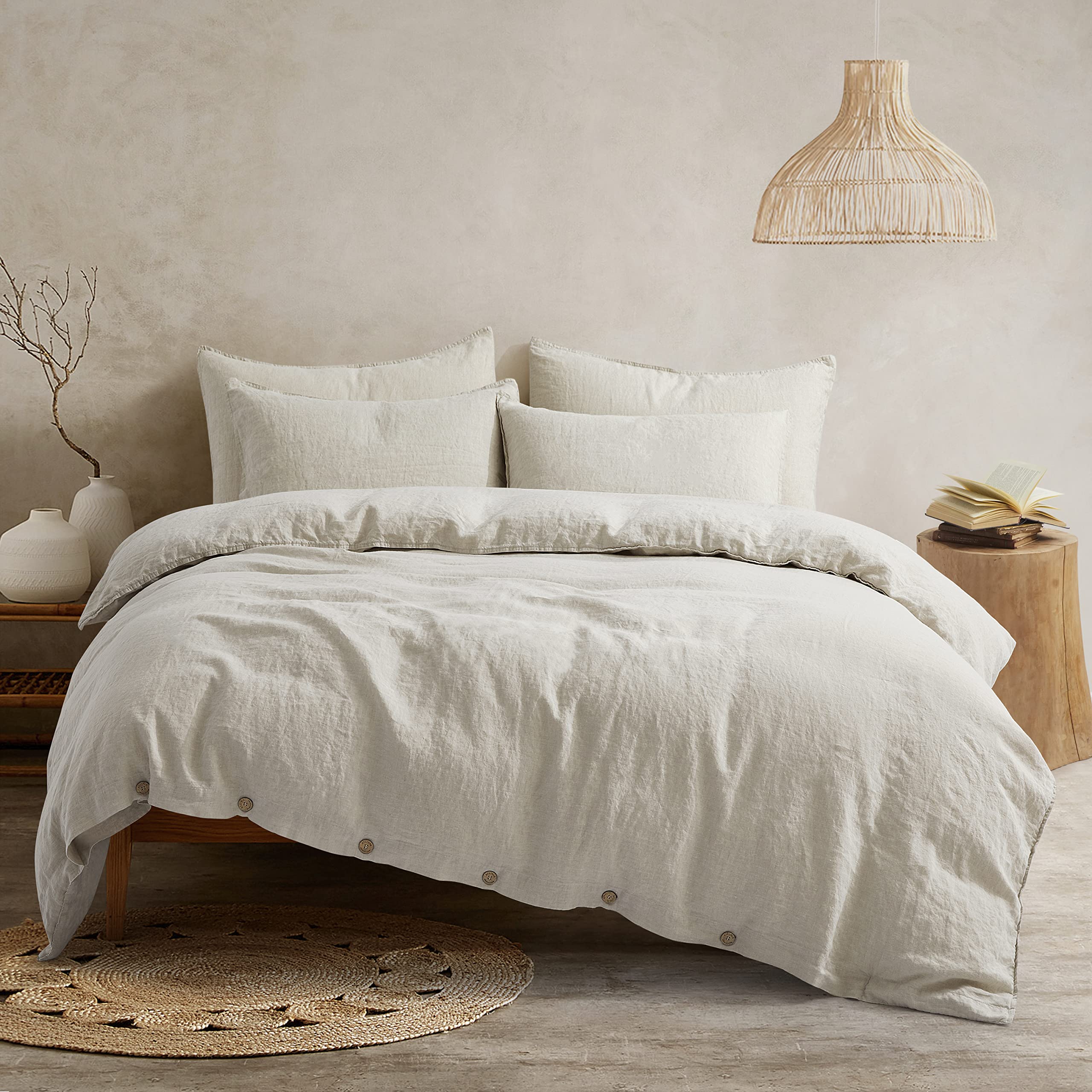 ATLINIA 100% Flax Linen Duvet Cover Set — Stone Washed French Linen