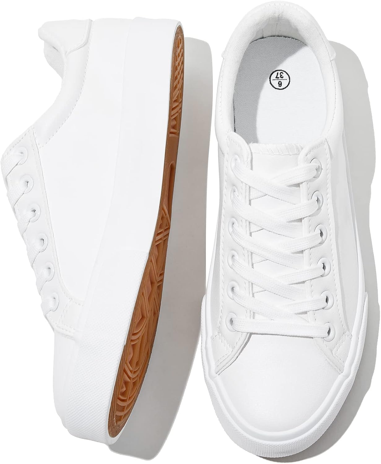 SERNIAL Womens White Tennis Shoes PU Leather Sneakers